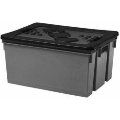 Bac De Rangement 50 Litres Gris Avec Couvercle Noir - EDA