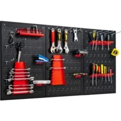 COSTWAY Organiseur Mural En Panneau Perforé, Kit De Rangement D'Outils En Métal Avec 3 Panneaux Perforés 25 Accessoires De Suspension, Porte-outils Standard Fixé Au Mur, Pour Garage, Atelier, Entrepôt