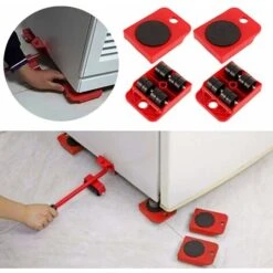 Kit De Deplace Meuble Lourd Sans Effort, Deplace Meuble A Roulette,Kit Levier Et Chariot De Meubles,1 Tige De Levage Et 4 Roulettes De Déplacement,Jusqu'à 300KG Fonepro -Stanleyfaco Magasin 59314783 5