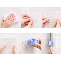 Déstockage 4 Pièces Mop Balai Support, Support De Rangement Mural Auto-Adhésif, Porte Balai Mural Multifonctions Support Cintre De Rangement Pour Votre Cuisine,Garage,Buanderie -Stanleyfaco Magasin 59799833 5