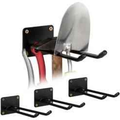 Supports Appareils Mural, Lot De 4, Crochet Double, Pour Balais, Porte Bêches à Visser, En Acier, 24 Cm, Noir