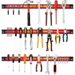 RELAX4LIFE Lot De 3 Barres Magnétiques Pour Outils, Installation Facile Design Industriel, 46x2,4x1,3CM, Charge Max 10KG Pour Chaque Barre, Rouge (Lot De 3 Barres)