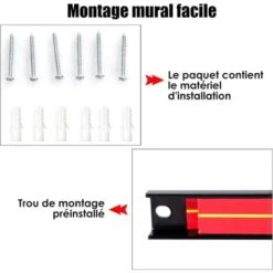 RELAX4LIFE Lot De 3 Barres Magnétiques Pour Outils, Installation Facile Design Industriel, 46x2,4x1,3CM, Charge Max 10KG Pour Chaque Barre, Rouge (Lot De 3 Barres) -Stanleyfaco Magasin 64129970 3