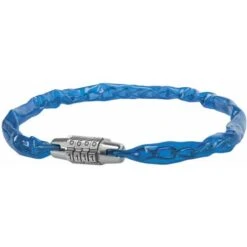 Antivol 4 Chiffres 500mm Vélo VTT Bleu Transparent Chaine Acier Tête Chromé Protection Plastique