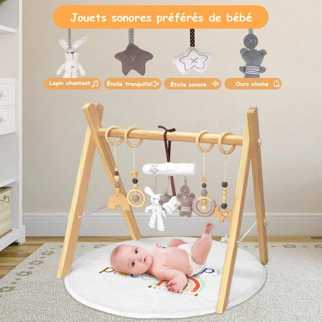 Tapis D'Éveil Et D'Activités Douceur Transportable Pour Bébé En Bois, Coussin Et 8 Jouets Amovibles, Ultra-Doux 4 Tapis D'Éveil Et D'Activités Douceur Transportable Pour Bébé En Bois, Coussin Et 8 Jouets Amovibles, Ultra-Doux – Image 2