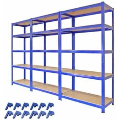3 X T-Rax 90 Cm Bleu Entrepôt Compartiments De Rangement/abri De Jardin/Garage En Rayonnage Rangement Utilitaire Avec Maillet En Caoutchouc