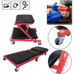 Froadp 92x44x12cm Chariot De Montage 2 En 1 Pour Voiture, Chariots De Visite Et Tabourets à Roulettes, Siège Pliable, Tabourets D'atelier Avec 6 Roues Rotatives à 360 °, Charge Maximale 150 Kg -Stanleyfaco Magasin 66347751 3