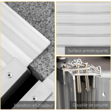 HOMCOM Rampe De Fauteuil Roulant Rampe De Chargement Antidérapante Pliable Avec Bordures De Sécurité Max. 270 Kg Alu. 7 HOMCOM Rampe De Fauteuil Roulant Rampe De Chargement Antidérapante Pliable Avec Bordures De Sécurité Max. 270 Kg Alu. – Image 5