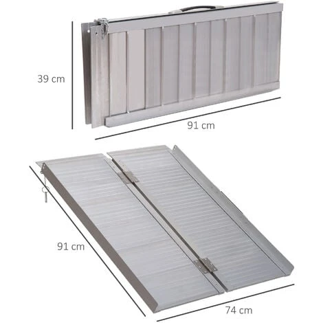 HOMCOM Rampe De Fauteuil Roulant Rampe De Chargement Antidérapante Pliable Avec Bordures De Sécurité Max. 270 Kg Alu 5 HOMCOM Rampe De Fauteuil Roulant Rampe De Chargement Antidérapante Pliable Avec Bordures De Sécurité Max. 270 Kg Alu – Image 3