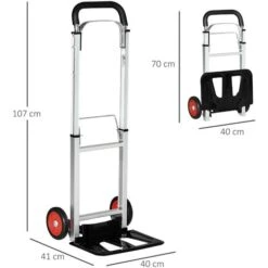 Chariot De Transport Diable Pliable - Poignée Télescopique - 2 Roues EVA - Charge Max. 90 Kg - Alu. Acier 9 Chariot De Transport Diable Pliable - Poignée Télescopique - 2 Roues EVA - Charge Max. 90 Kg - Alu. Acier -Stanleyfaco Magasin 68959111 3