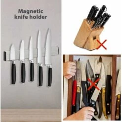 DENUOTOP Barre à Couteaux Aimantée De 40cm, Montage Mural, Sans Perçage, Barre De Couteau En Acier Inoxydable Brossé, Support Magnétique Pour Couteaux Pour Cuisine, Très Forte Tenue Et Assemblage Faci -Stanleyfaco Magasin 69003792 4