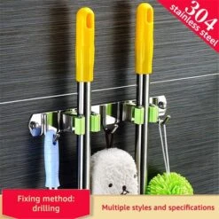 Déstockage Porte Balai Mural Mur Mop Monté Et Broom Holder, Broom Organiseur Balai Support En Acier Inoxydable à Balai Pour Cuisine Salle De Bains Jardin Et Bureau -B -Stanleyfaco Magasin 69252967 3