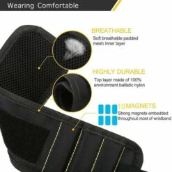 Déstockage Bracelet Magnétique, 10 Puissants Aimants Forts Magnet Arm Band Pour Les Vis De Maintien, Clous, Mors, Attaches, Rondelles, Boulons, Ciseaux, Petits Outils Et Vis Pochette, Trépans De Fora -Stanleyfaco Magasin 69254381 3