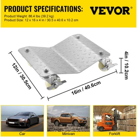 VEVOR Chariots De Manutention De Voiture, 2 Pcs Capacité 500 Kg Chariot De Déplacement, Plate-Forme 48x30 Cm Chariot à Roulettes, Aide à La Manuvre Automobile Aide Au Transport Véhicules 4 VEVOR Chariots De Manutention De Voiture, 2 Pcs Capacité 500 Kg Chariot De Déplacement, Plate-Forme 48x30 Cm Chariot à Roulettes, Aide à La Manuvre Automobile Aide Au Transport Véhicules – Image 2