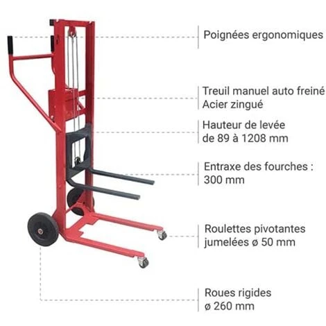 Mini Gerbeur - Levée De 89 à 1208 Mm - Roues Rigides - Charge Max 150kg - 300215 5 Mini Gerbeur - Levée De 89 à 1208 Mm - Roues Rigides - Charge Max 150kg - 300215 – Image 3