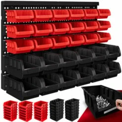 Étagère à Outils Avec Boites De Rangement 30 Bacs à Bec Etagère Murale Modulable Extensible Garage