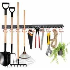 SEENLIN Organiseur Garage, Système De Rangement Réglable 64inch Avec 20 Crochets 4 PCS Rails Rangement Outils Mural Jardin Stockage Porte Mop Balai Support Outils Pour Jardin Garage