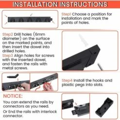 SEENLIN Organiseur Garage, Système De Rangement Réglable 64inch Avec 20 Crochets 4 PCS Rails Rangement Outils Mural Jardin Stockage Porte Mop Balai Support Outils Pour Jardin Garage -Stanleyfaco Magasin 75458288 4