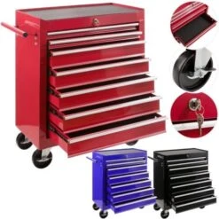 AREBOS Servante Caisse à Outils Chariot D’Atelier 7 Tiroirs Rouge Résistante Aux Rayures