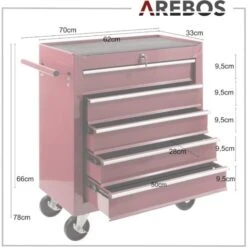 AREBOS Servante D’Atelier Servante Caisse à Outils 5 Tiroirs Rouge Tiroirs Pouvant être Verrouillés Résistante Aux Rayures -Stanleyfaco Magasin 7557532 5