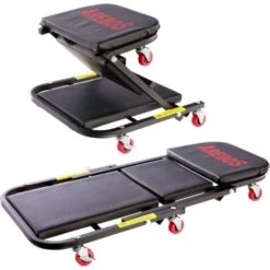 AREBOS 2 En 1 Chariot De Visite Mécanicien Chariot D’Atelier 150 Kg Noir Avec Fonction Assise Et Inclinée 6 Roues