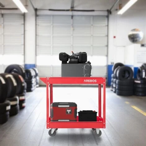 AREBOS Chariot Servante D’Atelier Chariot à Outil 2 étages Acier Large Capacité De Charge Jusqu’à 100 Kg Rouge 4 AREBOS Chariot Servante D’Atelier Chariot à Outil 2 étages Acier Large Capacité De Charge Jusqu’à 100 Kg Rouge – Image 2