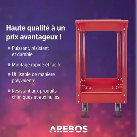 AREBOS Chariot Servante D’Atelier Chariot à Outil 2 étages Acier Large Capacité De Charge Jusqu’à 100 Kg Rouge 6 AREBOS Chariot Servante D’Atelier Chariot à Outil 2 étages Acier Large Capacité De Charge Jusqu’à 100 Kg Rouge – Image 4