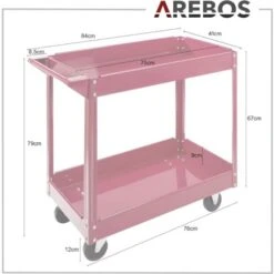 AREBOS Chariot Servante D’Atelier 2 Pièces Chariot à Outil 2 étages Acier Large Capacité De Charge Jusqu’à 100 Kg Rouge -Stanleyfaco Magasin 7557562 5