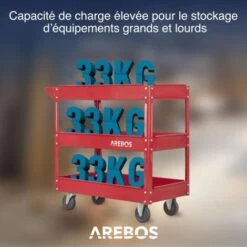 AREBOS Chariot Servante D’Atelier Chariot à Outil 3 étages Acier Large Capacité De Charge Jusqu’à 100 Kg Rouge -Stanleyfaco Magasin 7557563 4
