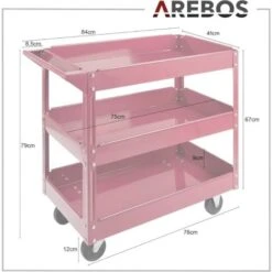 AREBOS 2x Chariot Servante D’Atelier Chariot à Outil 3 Compartiments Capacité De Charge Jusqu’à 100 Kg Rouge Acier -Stanleyfaco Magasin 7557564 5