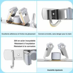 Porte Balais Mural, 2Pièces Support Mural Balai Acier Inoxydable, Accroche Balai Mural Avec 6 Emplacements Et 8 Crochets Cintre De Pour Garage, Jardin, Buanderie -Stanleyfaco Magasin 76005392 3