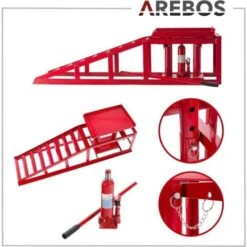 AREBOS Rampe De Levage Leve VoitureVoitures Véhicule Kit De RampesHydraulique Réglable 2 T Rampe D'accès De 270-375 Mm Rouge -Stanleyfaco Magasin 7725965 3