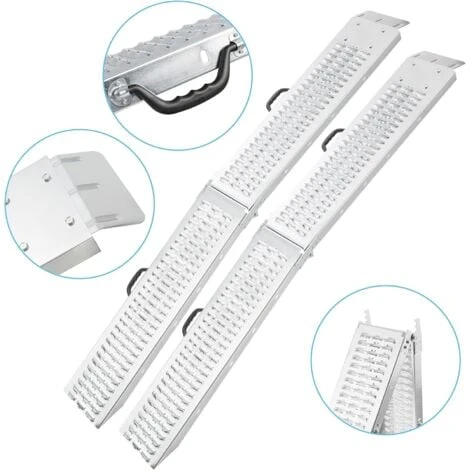 AREBOS 2x Rampe De Chargement Pliable 400 Kg Argent Surface Anti-dérapante Galvanisée Et Métallisée 6 AREBOS 2x Rampe De Chargement Pliable 400 Kg Argent Surface Anti-dérapante Galvanisée Et Métallisée – Image 4