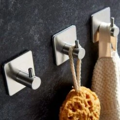 Crochet Adhésif[4 Pièces], Crochet Mural Salle De Bains En Acier Inox, Porte Serviette Auto-Adhesif (Carré à Crochet Droit Brossé -Stanleyfaco Magasin 78387899 5