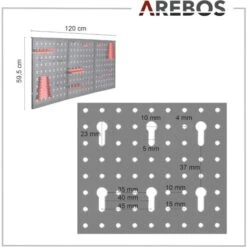 AREBOS Mur D'outils En Trois Parties Jeu De Crochets De 17 Pièces 120 X 60 X 2 Cm -Stanleyfaco Magasin 7968591 5
