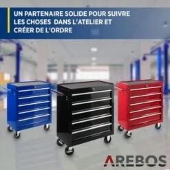 AREBOS Servante Caisse à Outils D’Atelier 5 Tiroirs Noir Tiroirs Pouvant être Verrouillés Résistante Aux Rayures -Stanleyfaco Magasin 7968593 4
