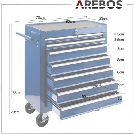 AREBOS Servante Caisse à Outils D’Atelier 7 Tiroirs Bleu Tiroirs Pouvant être Verrouillés Résistante Aux Rayures 4 AREBOS Servante Caisse à Outils D’Atelier 7 Tiroirs Bleu Tiroirs Pouvant être Verrouillés Résistante Aux Rayures – Image 2