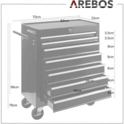 AREBOS Chariot D'atelier 7 Tiroirs Verrouillable 4 Roulettes Tapis Antidérapants Noir -Stanleyfaco Magasin 7968595 5