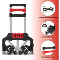 Diable Chariot Pliable Léger Télescopique - 6 Roues - Charge 60 Kg - Aluminium 11 Diable Chariot Pliable Léger Télescopique - 6 Roues - Charge 60 Kg - Aluminium -Stanleyfaco Magasin 81923411 5