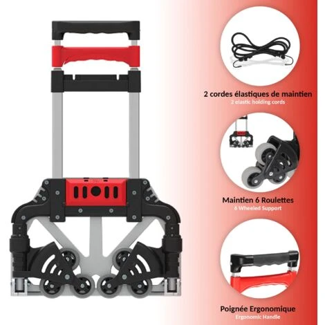 Diable Chariot Pliable Léger Télescopique - 6 Roues - Charge 60 Kg - Aluminium 7 Diable Chariot Pliable Léger Télescopique - 6 Roues - Charge 60 Kg - Aluminium – Image 5
