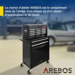 AREBOS Servante D'atelier à 9 Tiroirs Tapis AntidérapantsChariot Avec Caisse à Outils AmovibleVerrouillable Freins D'arrêt Noir -Stanleyfaco Magasin 8193551 3
