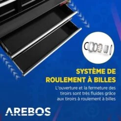 AREBOS Servante D'atelier à 9 Tiroirs Tapis AntidérapantsChariot Avec Caisse à Outils AmovibleVerrouillable Freins D'arrêt Noir -Stanleyfaco Magasin 8193551 4