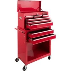 AREBOS Servante D'atelier à 9 Tiroirs Tapis AntidérapantsChariot Avec Caisse à Outils AmovibleVerrouillable Freins D'arrêtRouge