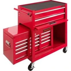 AREBOS Servante D'atelier à 9 Tiroirs Tapis AntidérapantsChariot Avec Caisse à Outils AmovibleVerrouillable Freins D'arrêtRouge -Stanleyfaco Magasin 8193552 3