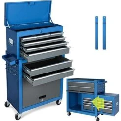 Grand Chariot D'atelier Professionnel (620 X 330 X 1090 Mm), 8 Tiroirs, 2 Roues Avec Frein De Stationnement, Plaque De Suspension Latérale Et Avec 10 Crochets Sur Le Côté,AIRAJ Armoires à Outils Pour