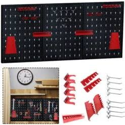 AUFUN Tool Panneau Perforé Mural Porte-outils En Métal Panneaux à Outils En Trois Parties Avec Ensemble 17 Pièces 120 X 60 X 2 Cm Noir Et Rouge