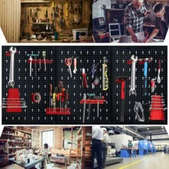 AUFUN Tool Panneau Perforé Mural Porte-outils En Métal Panneaux à Outils En Trois Parties Avec Ensemble 17 Pièces 120 X 60 X 2 Cm Noir Et Rouge -Stanleyfaco Magasin 87110641 4