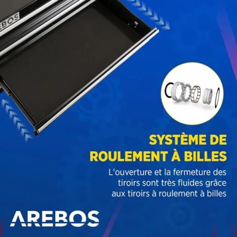 AREBOS Chariot D'Atelier Chariot à Outils 4 Tiroirs + Grand Compartiment Noir 4 Roulettes Tapis Antidérapants 5 AREBOS Chariot D'Atelier Chariot à Outils 4 Tiroirs + Grand Compartiment Noir 4 Roulettes Tapis Antidérapants – Image 3