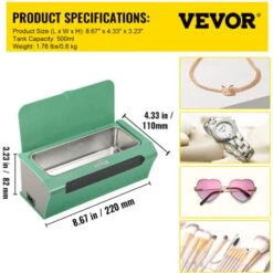 VEVOR Nettoyeur A Ultrasons 500ml Nettoyeur Ultrasons Numerique 40 KHz 35W Nettoyeur Ultrasonique Professionnel Vert,Appareil De Nettoyage Ultrasonique Bac Inox Temps Reglable 0-6min Bijoux Lunettes -Stanleyfaco Magasin 89066950 2