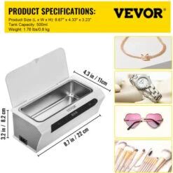 VEVOR Nettoyeur A Ultrasons Numerique 500 ML Nettoyeur Ultrasonique Professionnel 40 KHz 35 W Appareil De Nettoyage Ultrasonique Bac Inox Coque ABS Tactile Temps Reglable 0-6 Min Bijoux Lunettes Blanc -Stanleyfaco Magasin 89066959 2